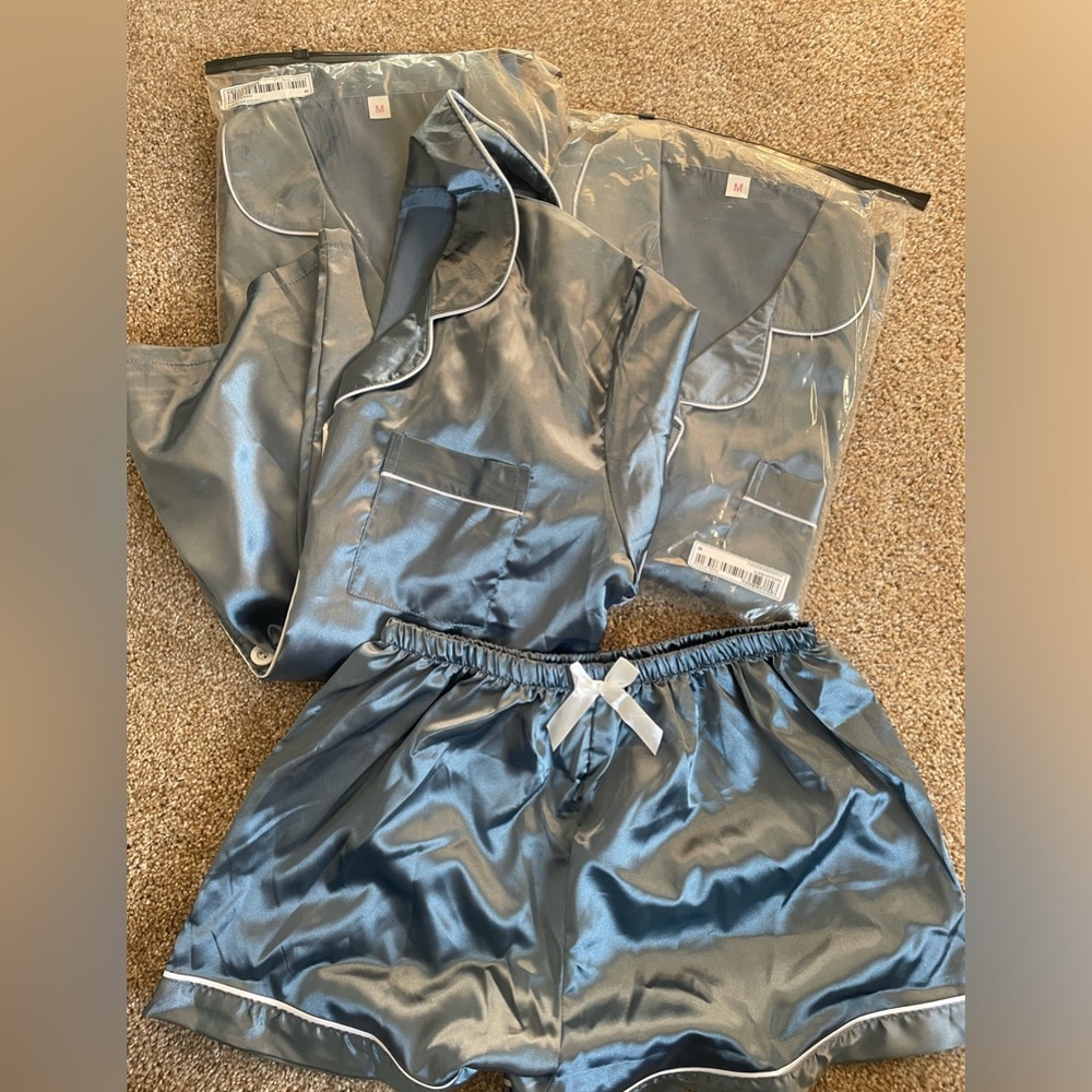 Pair 2 of 3: SHEIN Dark Blue Satin PJs